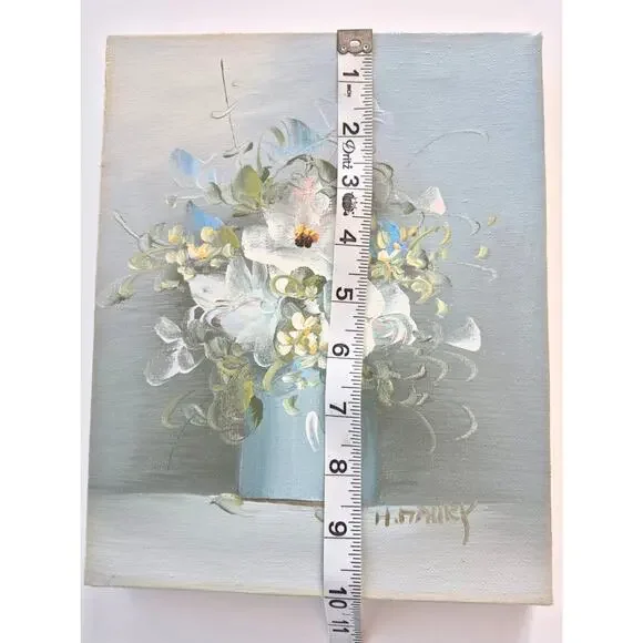 Vintage Original Art Painting Acrylic Floral 8x10 Unframed Signed Blue Signed - Picture 6 of 7